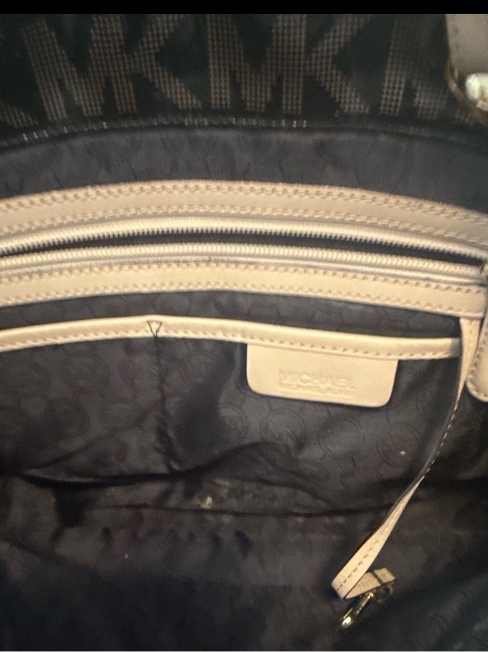 Michael Kors Black MK Logo Tote with Tan Shoulder Straps - Picture 4 of 5